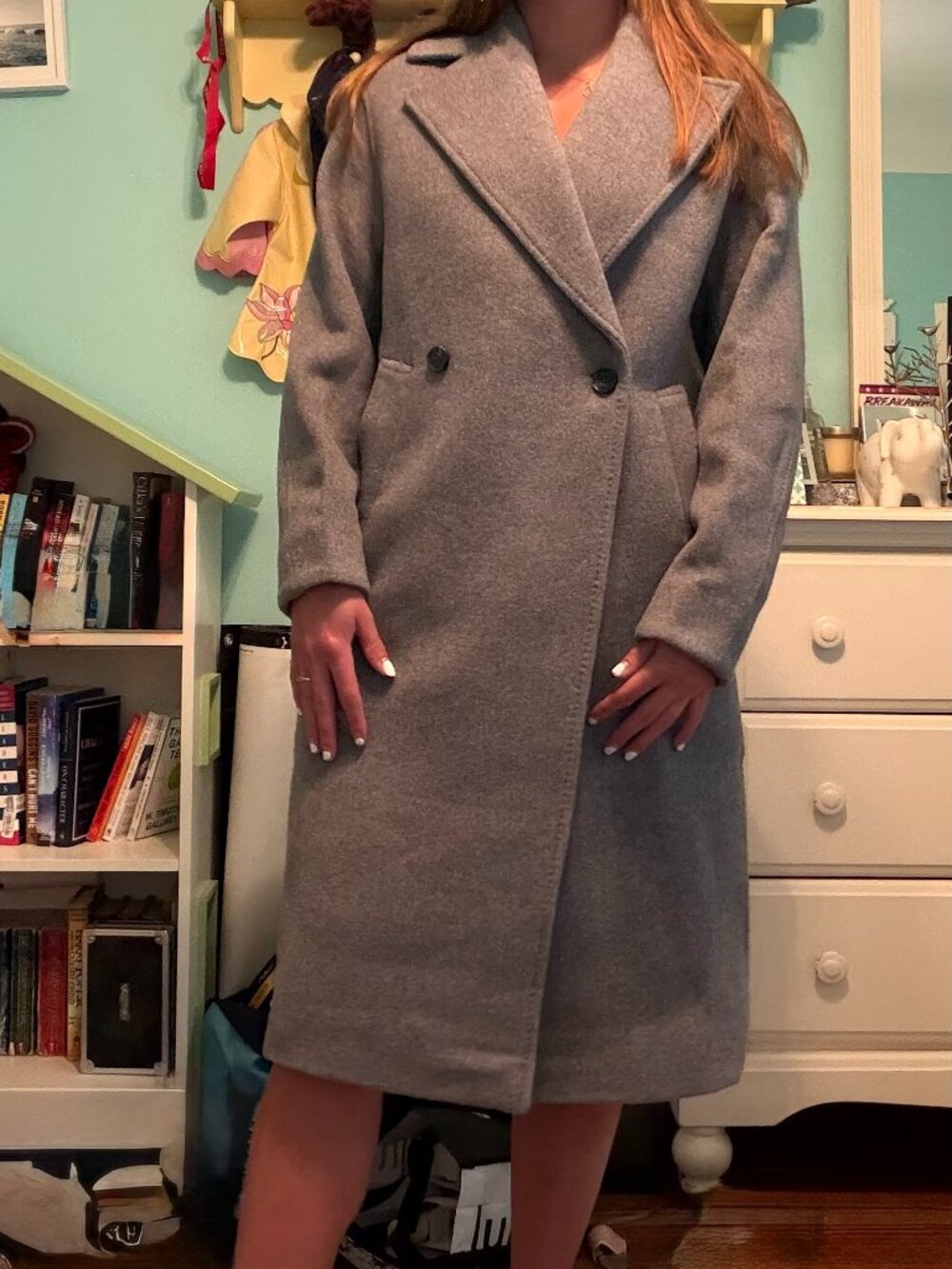 Cos Charcoal Grey double-breasted wool long coat